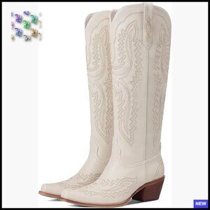 Knee High Western Boots Embroidered Chunky Heel Square Toe Slip On Fashion